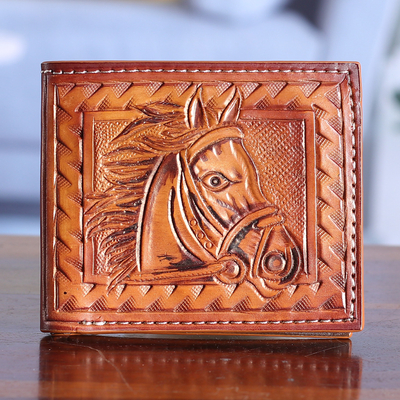 Horse-Themed Hand-Tooled Bifold Leather Wallet for Men