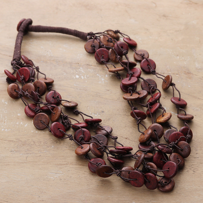 Bohemian Handmade Haldu Wood Beaded Station Strand Necklace