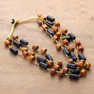 Brown and Black Haldu Wood Station Necklace Made in India