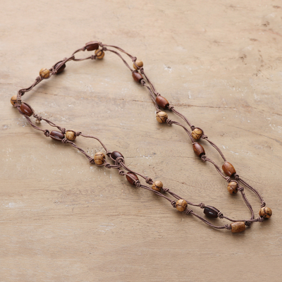 Artisan-Made Bohemian Haldu Wood Beaded Station Necklace