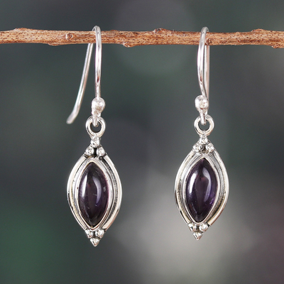 Silver Dangle Earrings with Marquise-Shaped Amethyst Stones