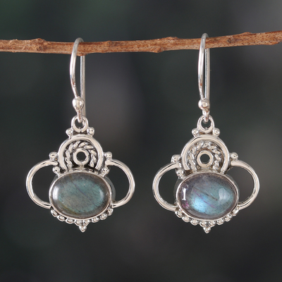 Classic Indian-Made Natural Labradorite Dangle Earrings