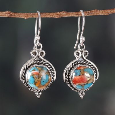 Fair Trade Reconstituted Turquoise Cabochon Dangle Earrings