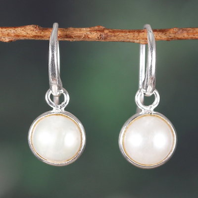 Minimalist Sterling Silver and Cream Pearl Dangle Earrings