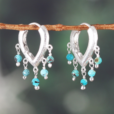 Reconstituted Turquoise Sterling Silver Rain Hoop Earrings