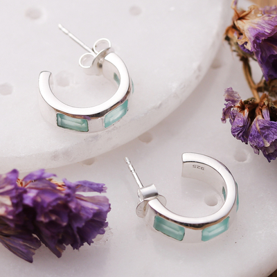 Minimalist 1-Carat Chalcedony Half-Hoop Earrings from India