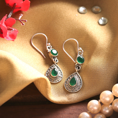 Two-Carat Faceted Emerald Dangle Earrings Crafted in India