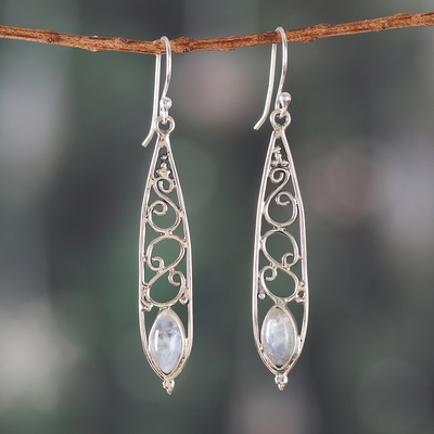 Fantasy-Inspired Natural Rainbow Moonstone Dangle Earrings