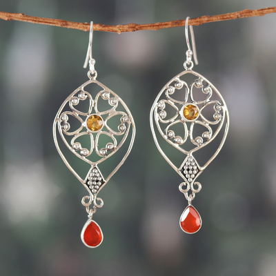 Classic Indian-Made Carnelian and Citrine Dangle Earrings