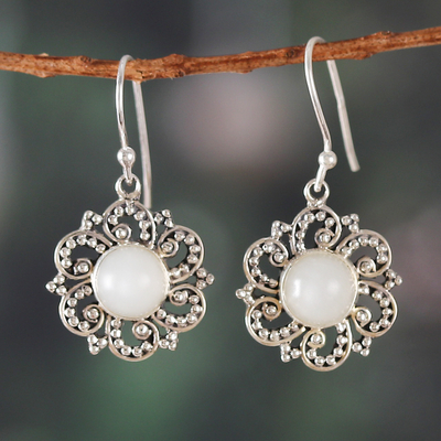 Heavenly Floral Natural Moonstone Dangle Earrings from India