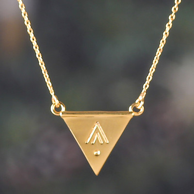Minimalist High-Polished Brass Pyramid Pendant Necklace