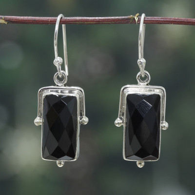 Traditional Sterling Silver and 8-Carat Onyx Dangle Earrings