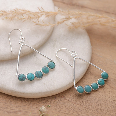 Reconstituted Turquoise Cluster Silver Dangle Earrings