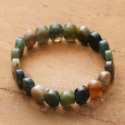 Handcrafted Stretch Bracelet with Colorful Unakite Stones