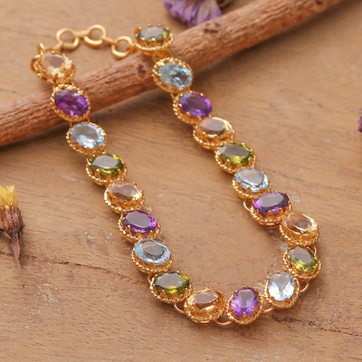 22k Gold-Plated 20-Carat Gemstone Tennis-Style Bracelet
