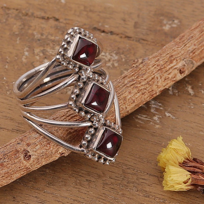 Garnet Sterling Silver Multi-Stone Cocktail Ring from India