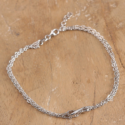 Infinity Symbol-Themed Double-Strand Silver Pendant Anklet