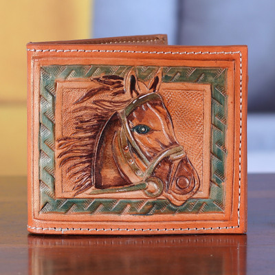 Artisan-Made Sunrise Orange Leather Horse Wallet from India
