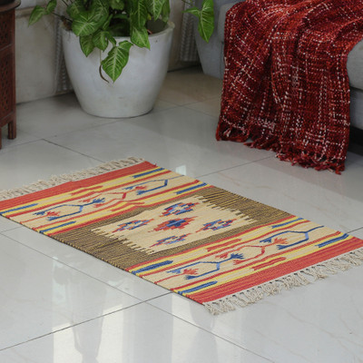 Classic Handloomed 100% Cotton Fringed Dhurrie Rug (2x3)