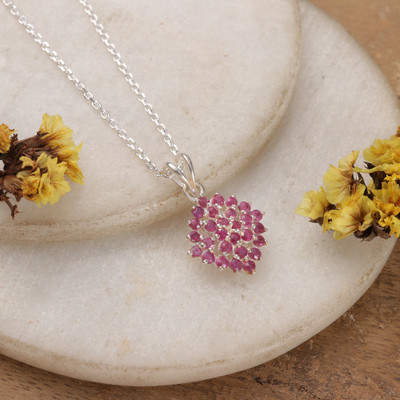 Birthstone Faceted Ruby Star Pendant Necklace from India