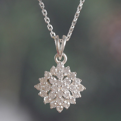 Sterling Silver and Faceted Cubic Zirconia Pendant Necklace