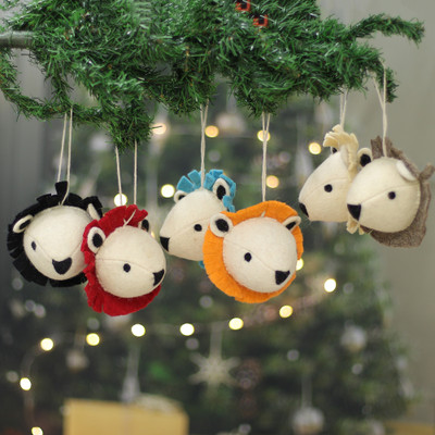 Lion-Shaped 6-Piece Multicolor 100% Wool Felt Ornament Set