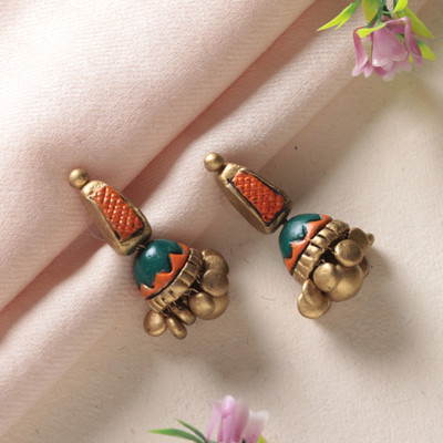 Jhumki-Style Hand-Painted Ceramic Statement Dangle Earrings