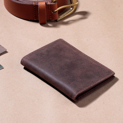 Classic Solid Brown 100% Leather Bi-Fold Wallet for Men