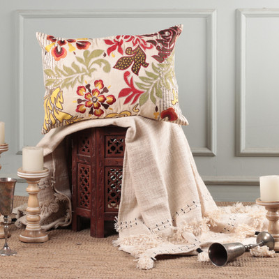 Applique Embroidered Floral Cushion Cover with Sequins