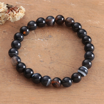 Bohemian-Inspired Agate Beaded Stretch Bracelet from India