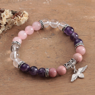 Inspirational Multi-Gemstone Beaded Stretch Pendant Bracelet