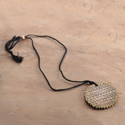 Handcrafted Ceramic Pendant Necklace in Antiqued Golden Hues