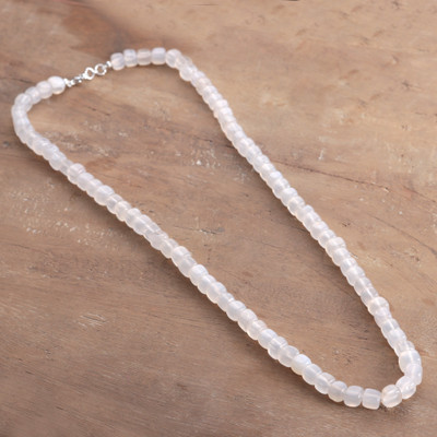 Monochrome White Onyx Long Beaded Necklace Made in India