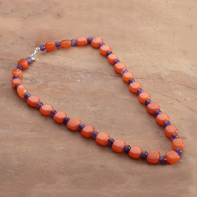 Amethyst and Carnelian Long Beaded Necklace Made in India