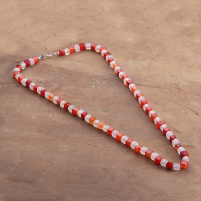 Long Strand Necklace with White Onyx and Orange Agate Stones