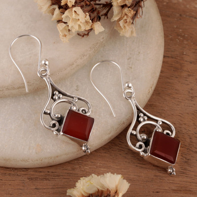 Sterling Silver and 5-Carat Carnelian Jewel Dangle Earrings