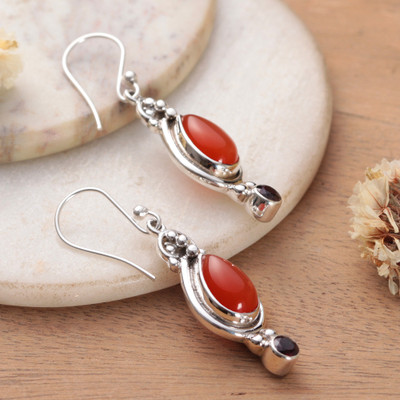 Carnelian and Garnet Dangle Earrings in Polished Finish
