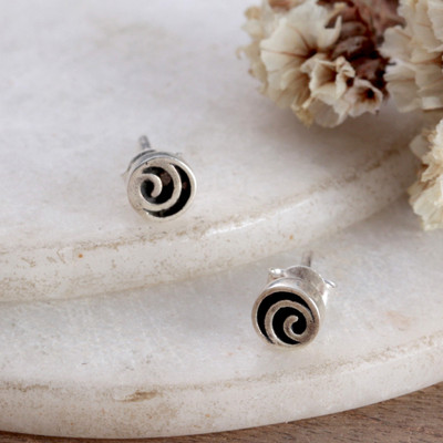 Rose-Shaped Oxidized and Polished Sterling Silver Earrings