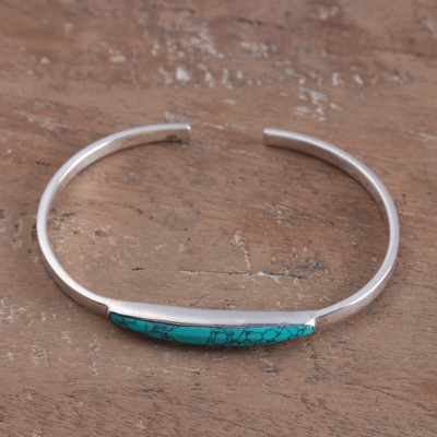 Modern High-Polished Reconstituted Turquoise Cuff Bracelet