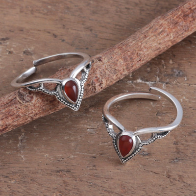 Pair of Adjustable Orange Onyx Sterling Silver Toe Rings