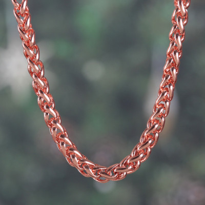 Copper-Plated Statement Necklace for Men with Wheat Chain