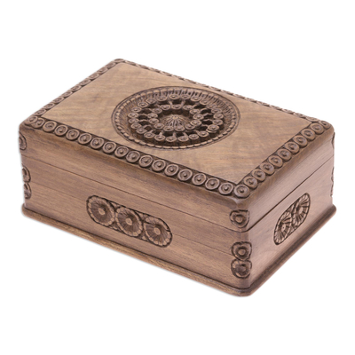 Carved Walnut Wood Jewelry Box