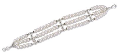 Pearl Wristband Bracelet with Sterling Silver Bridal Jewelry