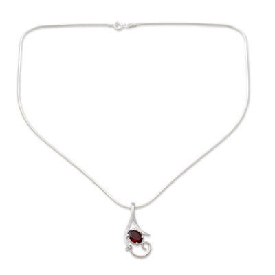 Sterling Silver and Garnet Necklace Modern Necklace