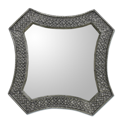 Antique Silver India Repouss?? Nickel Over Brass Wall Mirror