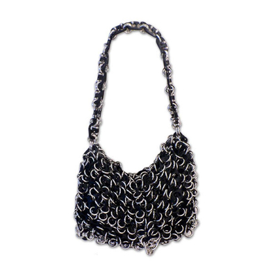 Black Crochet Recycled Poptop Shoulder Bag from Brazil