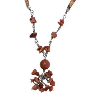 Recycled Paper and Goldstone Necklace