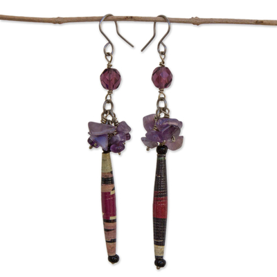 Recycled Paper and Amethyst Dangle Earrings
