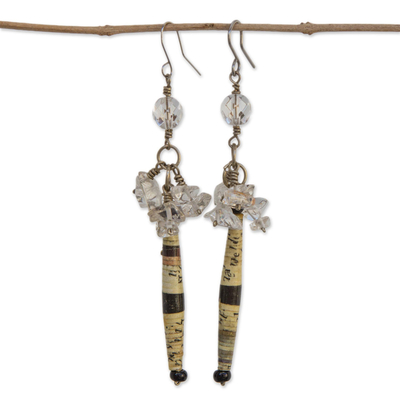 Handmade Recycled Paper and Quartz Earrings