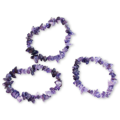 Handcrafted Beaded Amethyst Bracelets (Set of 3)